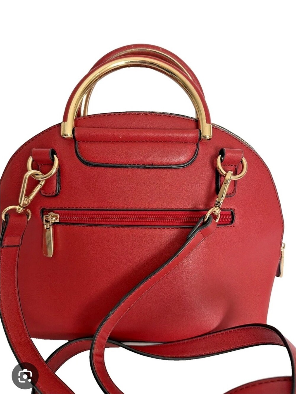 ISABELLE SATCHEL RED GOLD CROSSBODY TOP HANDLE DOME SHOULDER VEGAN LEATHER